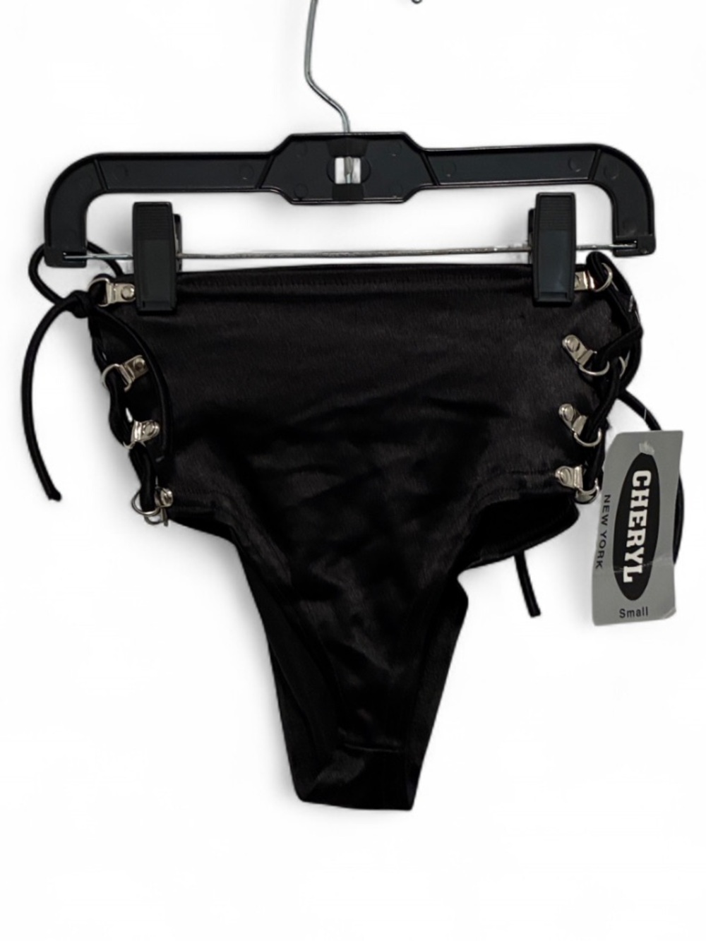Vintage Cheryl Black Lace-Up High Waisted Swim Bottoms